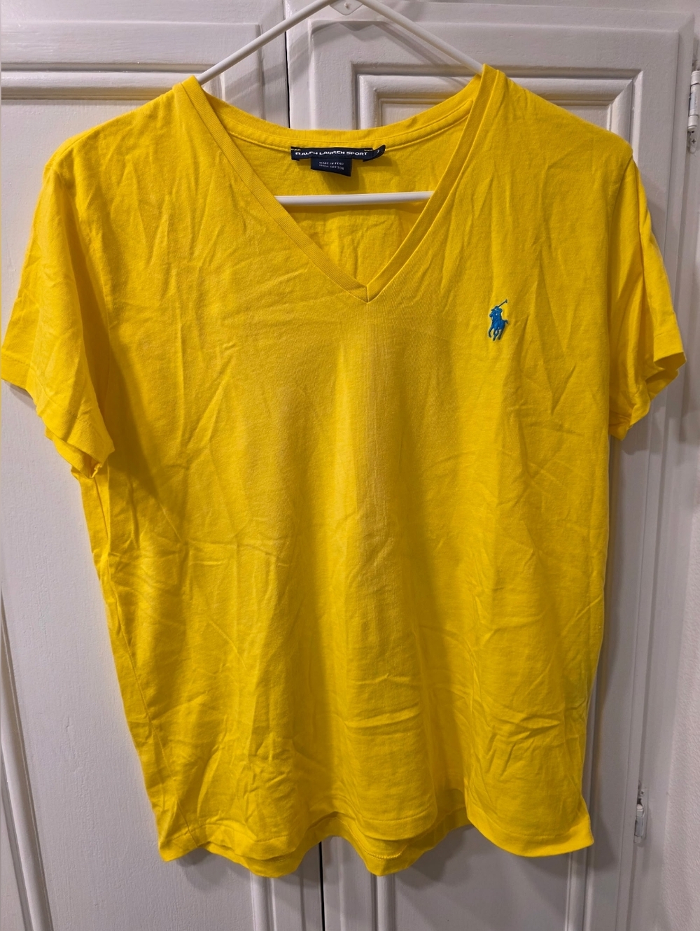 Polo by Ralph Lauren Women's Yellow V-Neck Polo Tee with Blue Pony ~ Size Large - Picture 2 of 8